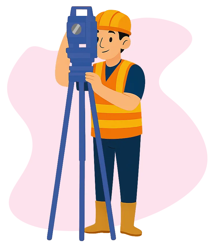 SiteSurv U job board hero vector style image of surveyor using a total station